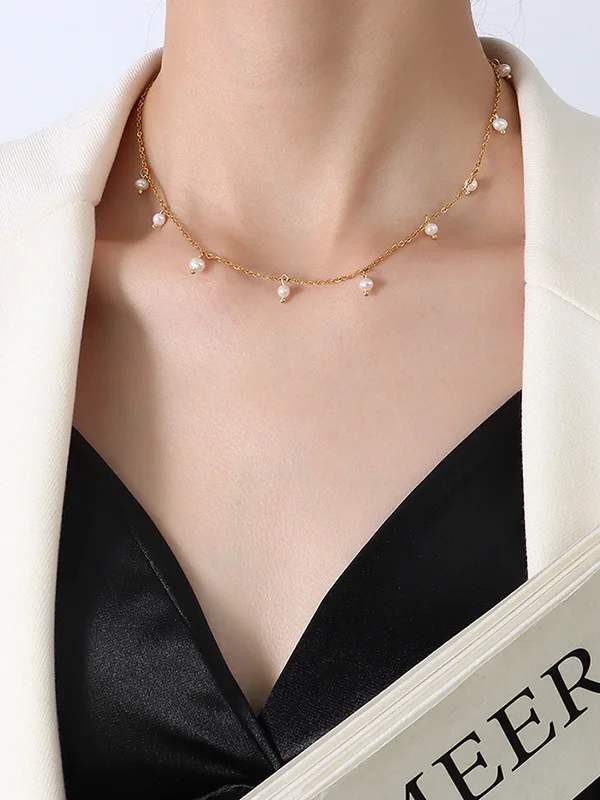 Vintage Minimalist Pearl Chain Necklaces Accessories