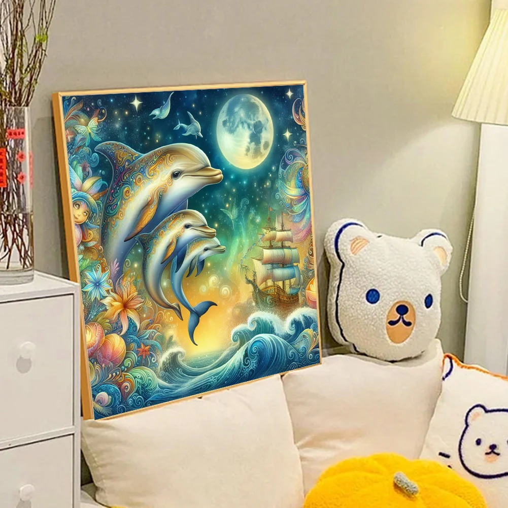 Full Round Diamond Painting 40*40cm - Three Dolphins