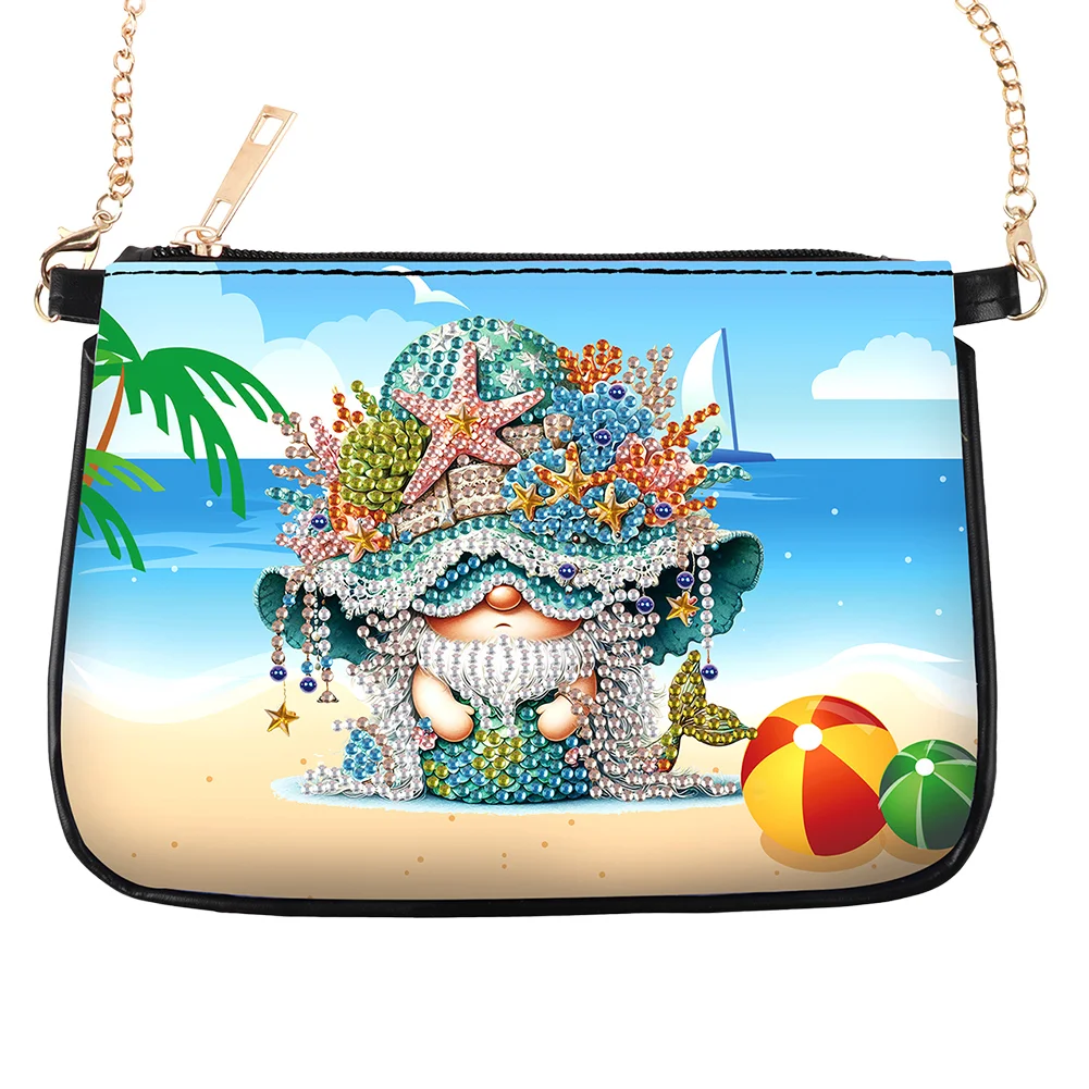 Beach Gnome Diamond Painting Coin Chain Purse 5D DIY Diamond Handmade Chain Bag