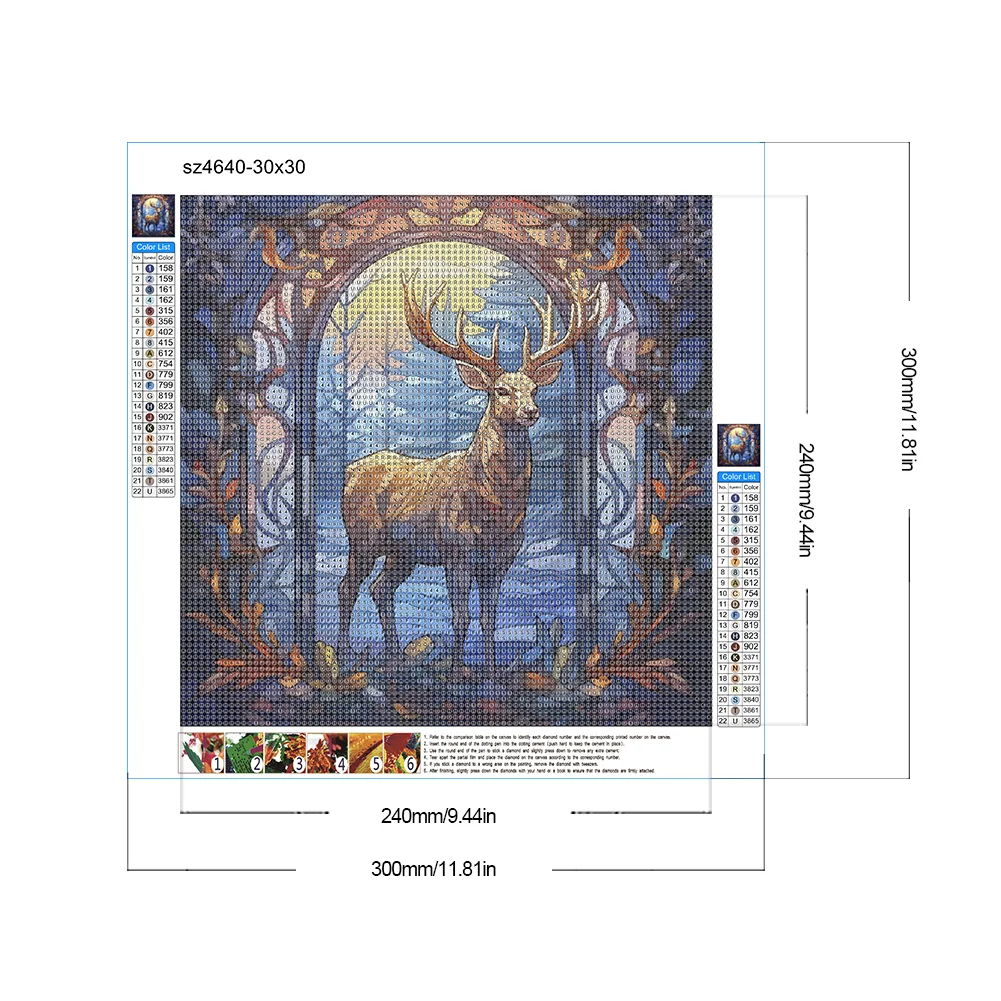 Diamond Painting - Full Round Drill - Stained Glass Xmas Elk(Canvas|30*30cm)