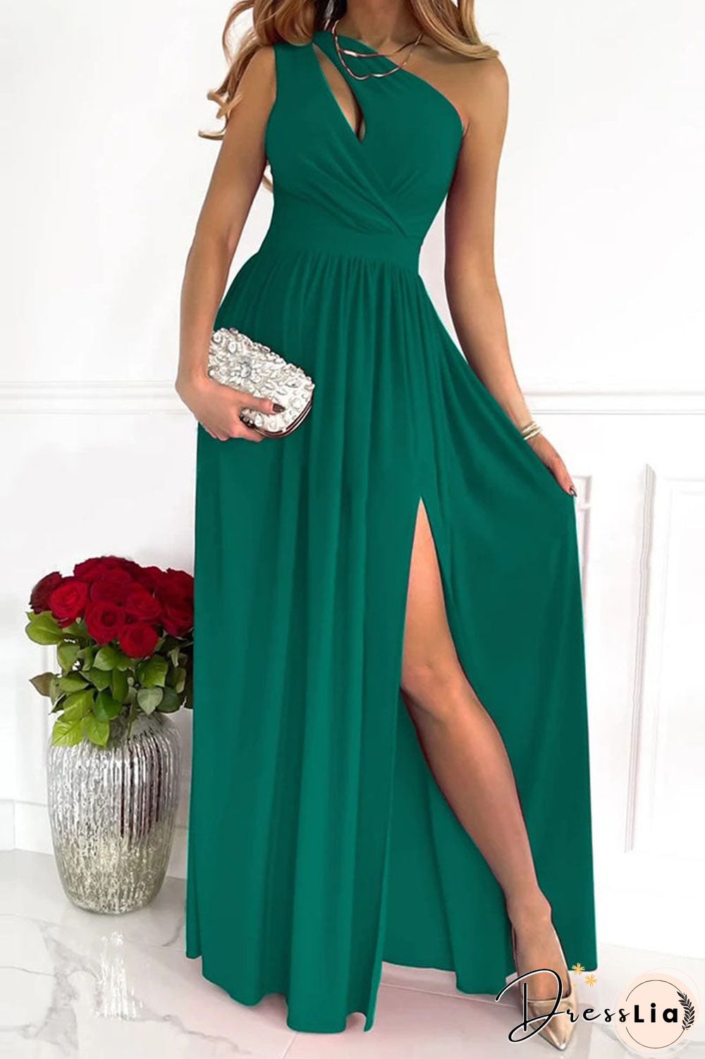 Casual Print Split Joint Slit Oblique Collar Straight Dresses(9 Colors)