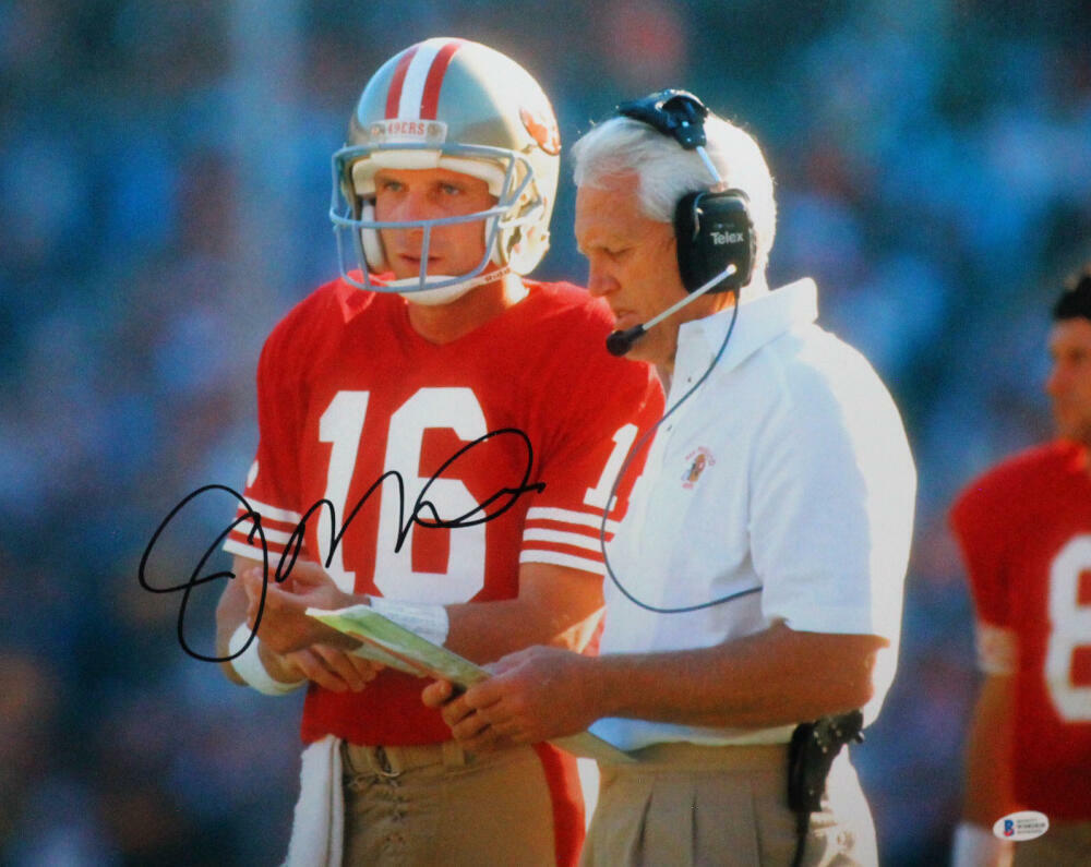 Joe Montana Autographed 49ers 16x20 Color Photo Poster painting w/ Walsh- Beckett Wit *Black