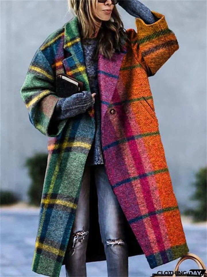 Women's Fashion Lapel Collar Woollen Long Coats for Winter