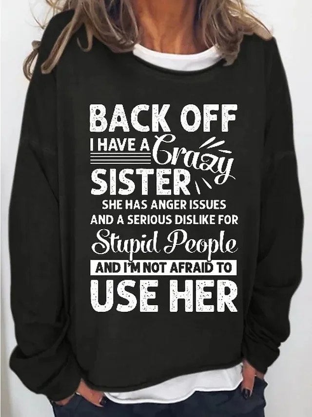 Women's Letter Loose Fit Casual Crew Neck Long Sleeve Pullover