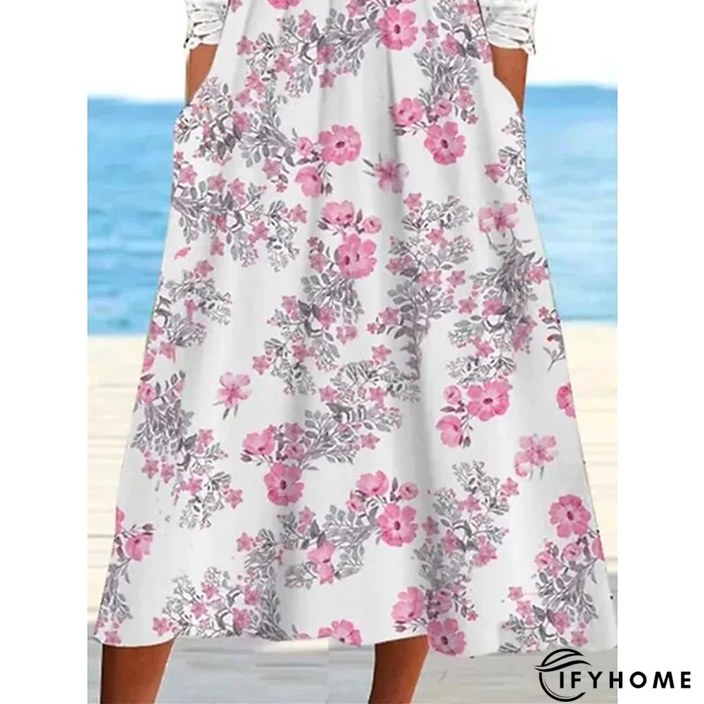 Women's Casual Dress Summer Dress Print Dress Floral Lace Print Crew Neck Midi Dress Active Fashion Daily Holiday 3/4 Length Sleeve Regular Fit White Spring Summer S M L XL XXL | IFYHOME