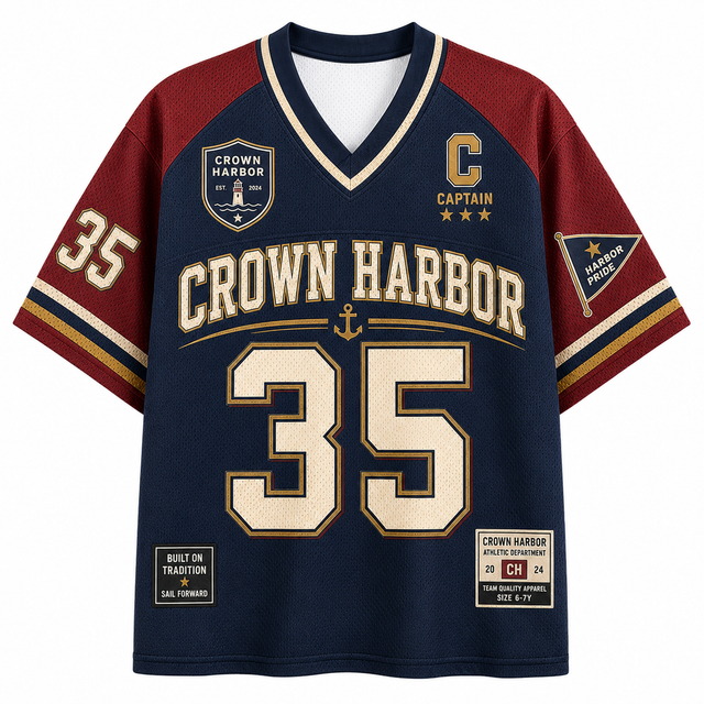 Surf Crown Harbor Cotton T-Shirt - Navy / Maroon / Gold