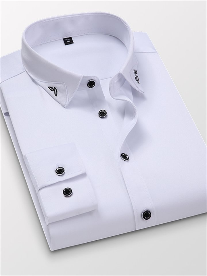 Men's Dress Shirt Button Up Shirt Collared Shirt Non Iron Shirt Plain Standing Collar Light Pink Black White Red Blue Work Daily Long Sleeve Button-Down Clothing Apparel Streetwear Simple Casual Slim -vasmok