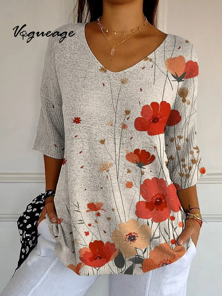 Fashionable Simple And Gentle Flowers Knitted Sweater
