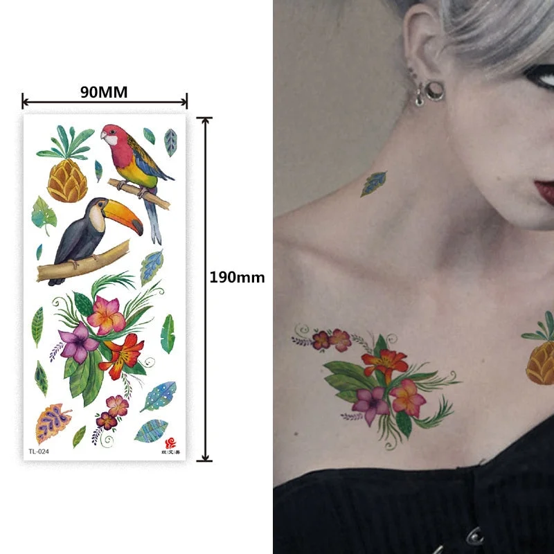 Animal and plant totem flower butterfly bird fox body arm waterproof men and women healthy natural temporary tattoo stickers