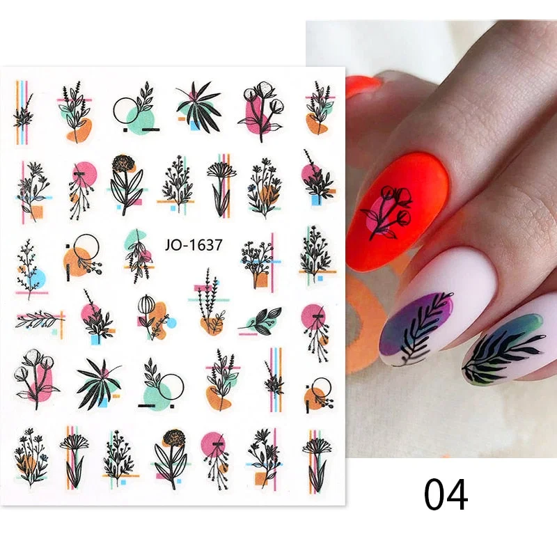 1PC Spring Palm Flowers Leaves 3D Nail Stickers Self-Adhesive Slider Nail Art Decorations Geometry Decals Manicure Accessories-Nail Inspo