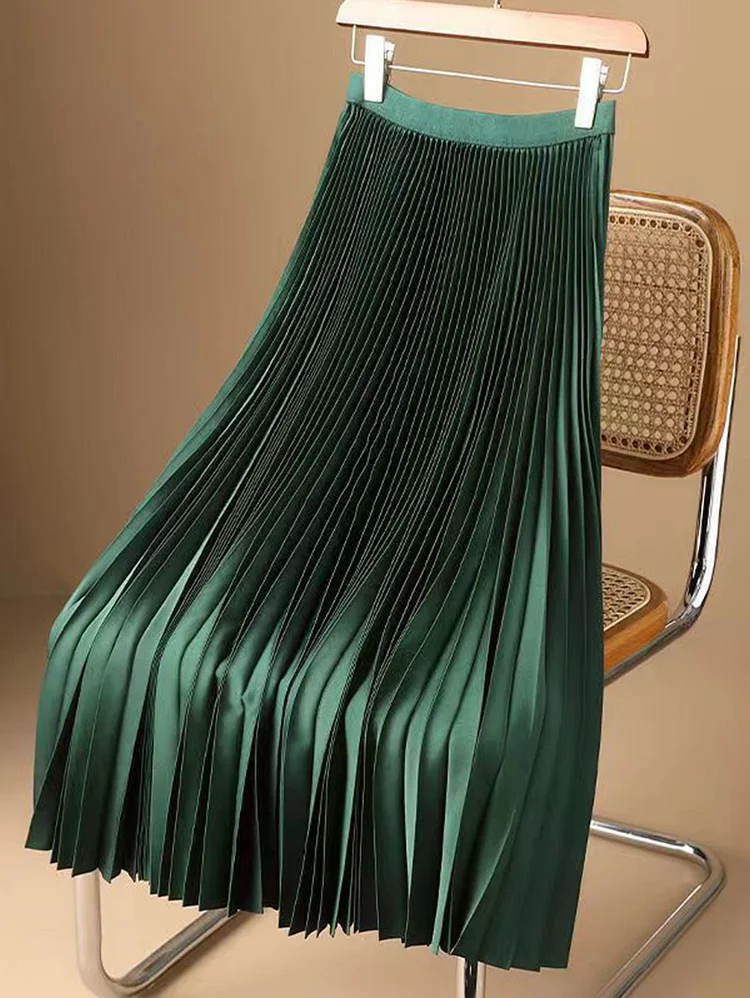 Elegant High Waist Solid Color Pleated Skirt
