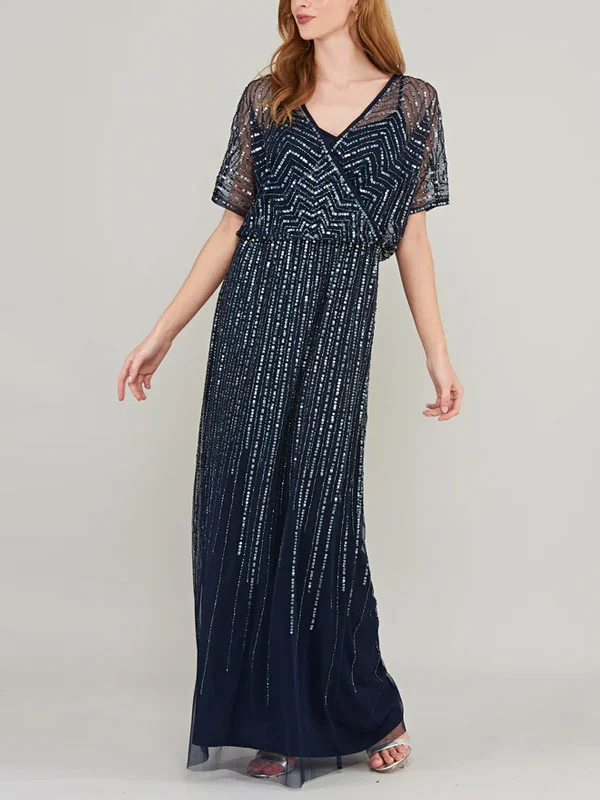 Embellished Wrap Style Long Dress