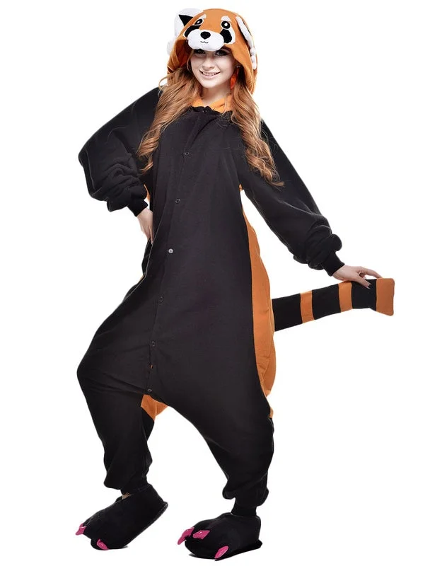 Halloween Costume Kigurumi Pajama Raccoon Onesie fleece Flannel Black Animal Jumpsuit  Costume  Novameme