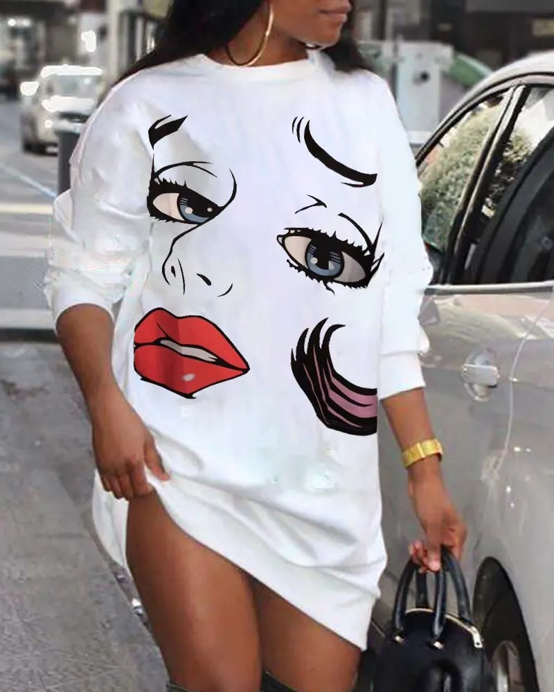 Girls Print Short Sleeve Loose Mini T-shirt Dress