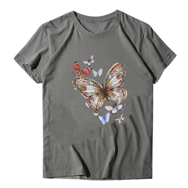 Women Butterfly Summer Print Lady T-shirts Top O-neck T Shirt Mujer Short Sleeve Casual Graphic Female Tee - Shop Trendy Women's Fashion | TeeYours