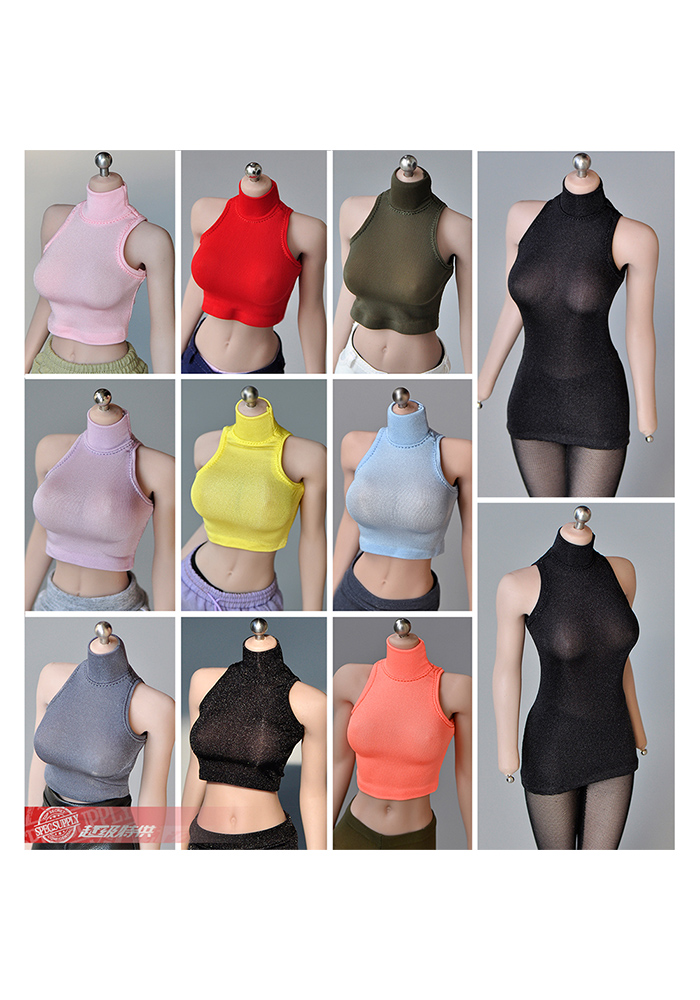 1/6 Female figure tight-fitting shoulder-cut T-shirt bottoming vest clothing  model for 12 inch action figure accessories