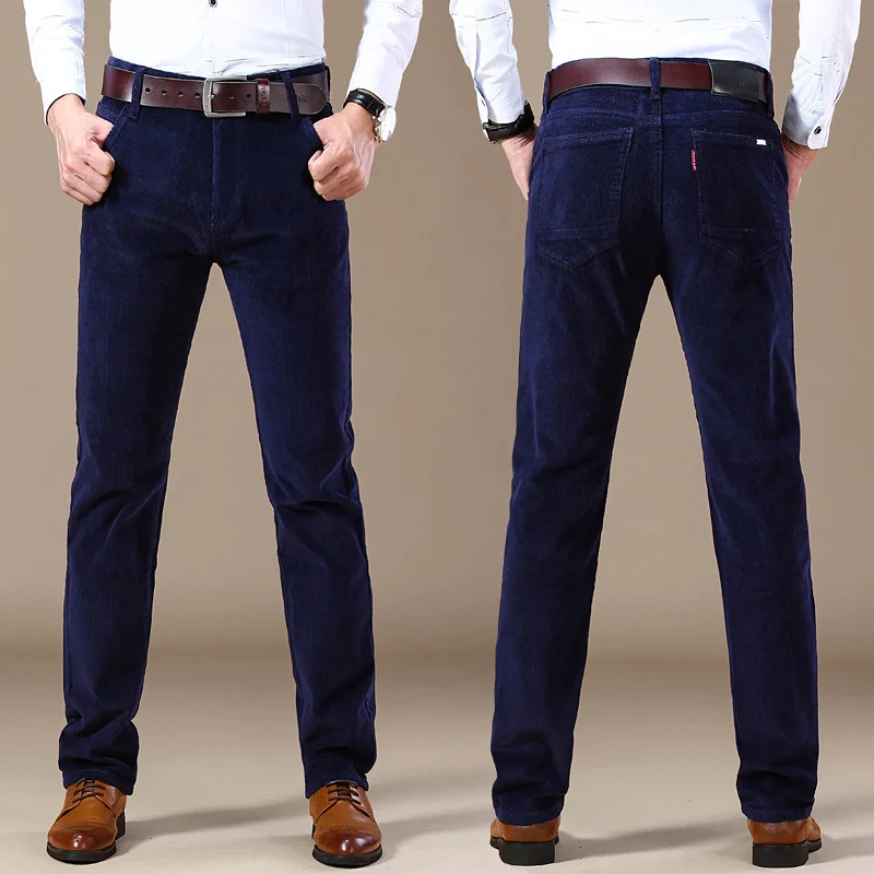 Men's Corduroy Pants Straight Slim Stretch Business Men's Casual Long Pants