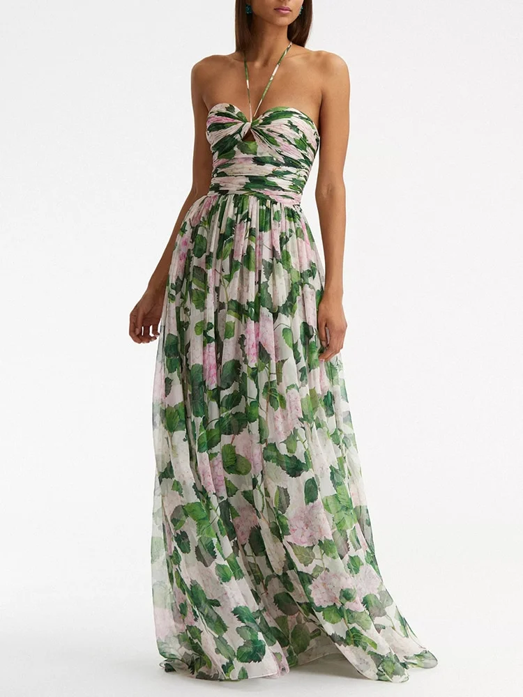 Woherb Casual Long Dress For Women Halter Sleeveless High Waist Hit Color Patchwork Print Slim Dresses Female Summer Clothing Style-Outfit Ideas