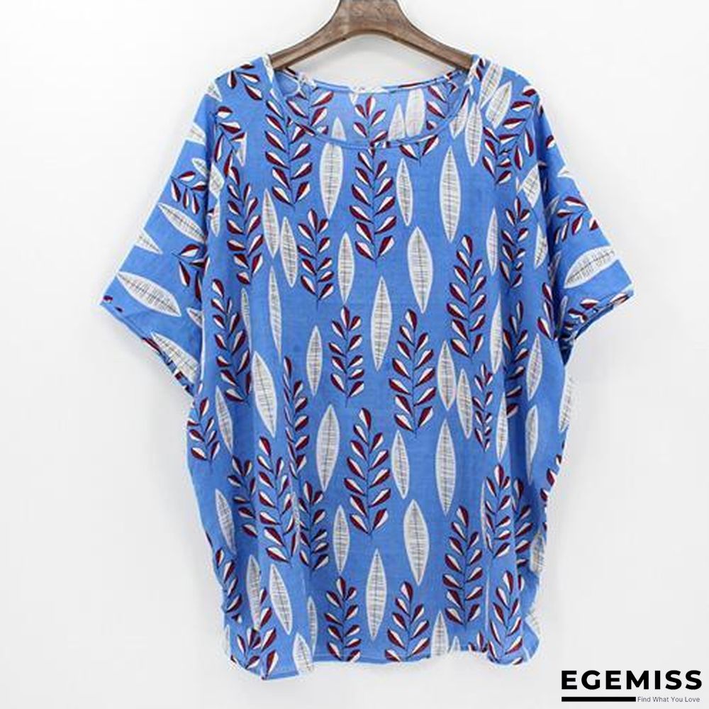 4XL Plus Size Women Batwing Casual Tops Tees Floral Print Cotton Linen Blouses | EGEMISS