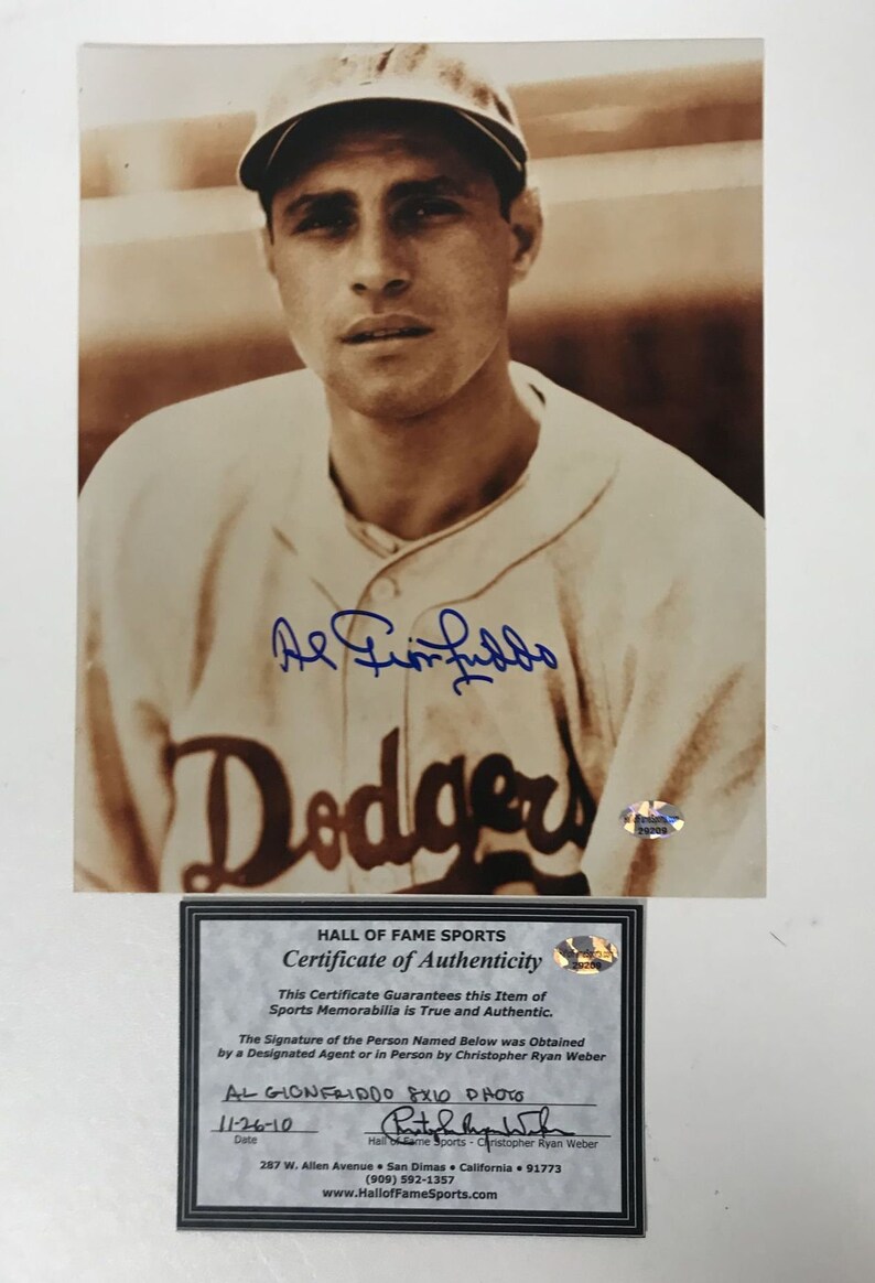 Al Gionfriddo (d. 2003) Signed Autographed Glossy 8x10 Photo Poster painting - Brooklyn Dodgers