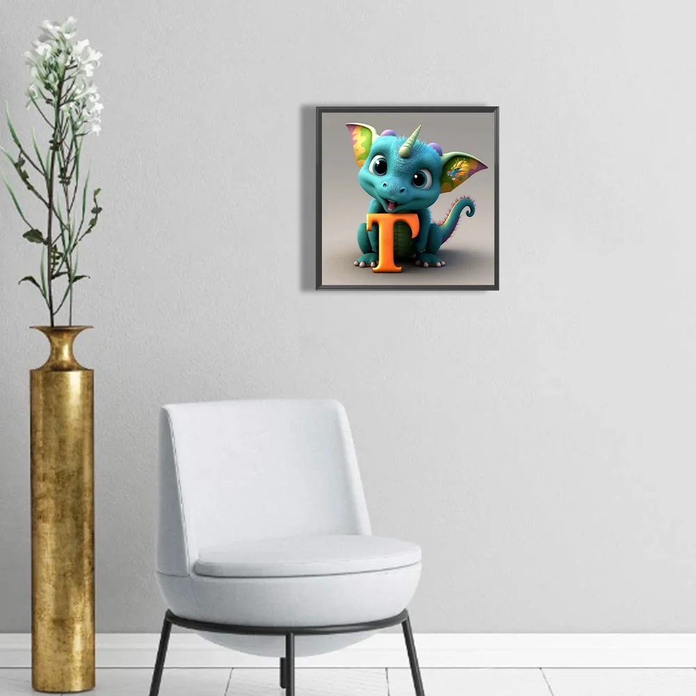 Diamond Painting - Full Round Drill - Dinosaur Letter T(30*30cm)