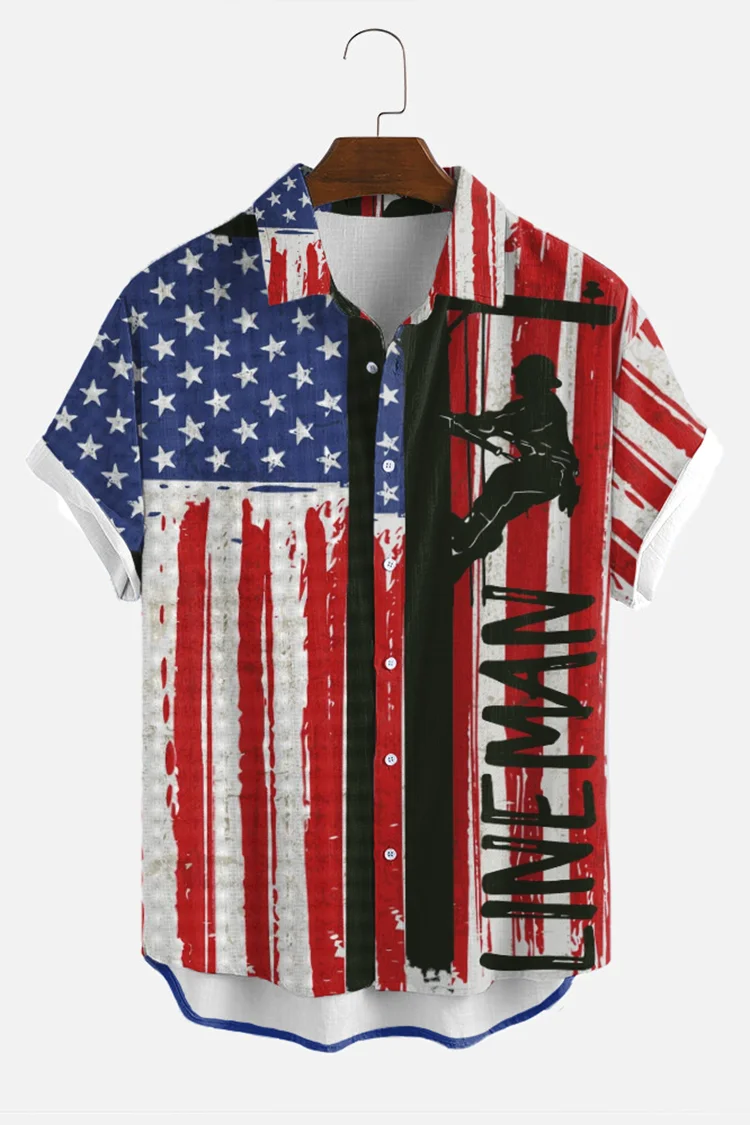 Street Flag Retro Print Short Sleeve Shirt