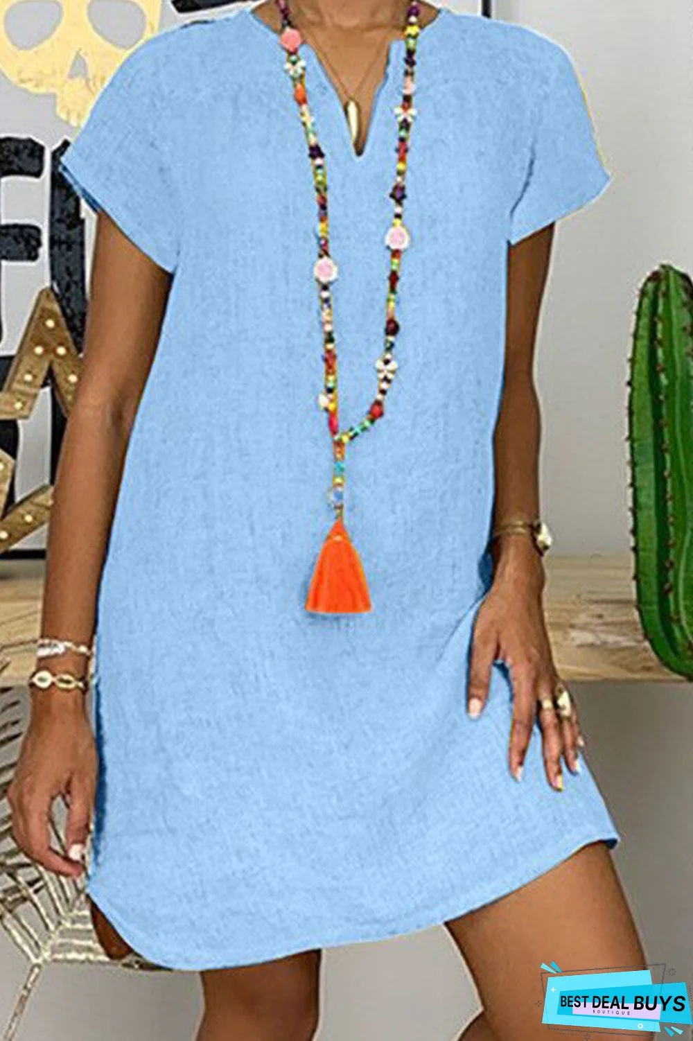 Fashion Casual Solid Patchwork V Neck Lantern Skirt Dresses(8 Colors)