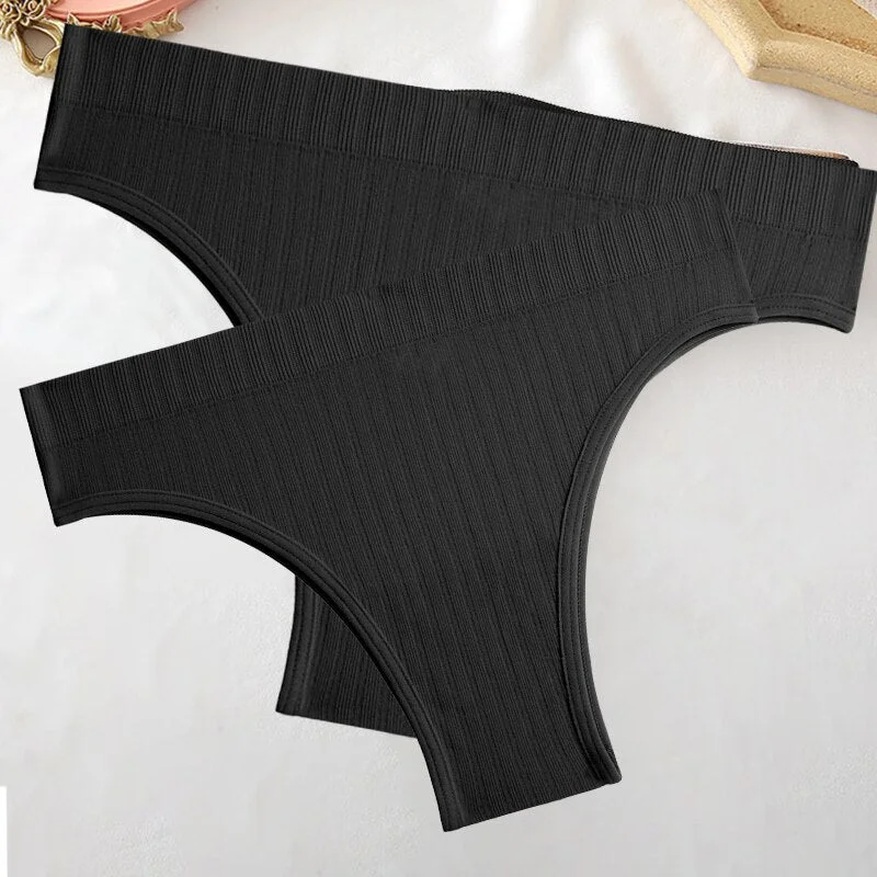 FINETOO 2PCS/Set M-XL Women Seamless Pantys 9 Solid Colors Sexy Brazilian Panties  Midi-Waist Underpants For Girls Fashion Thong