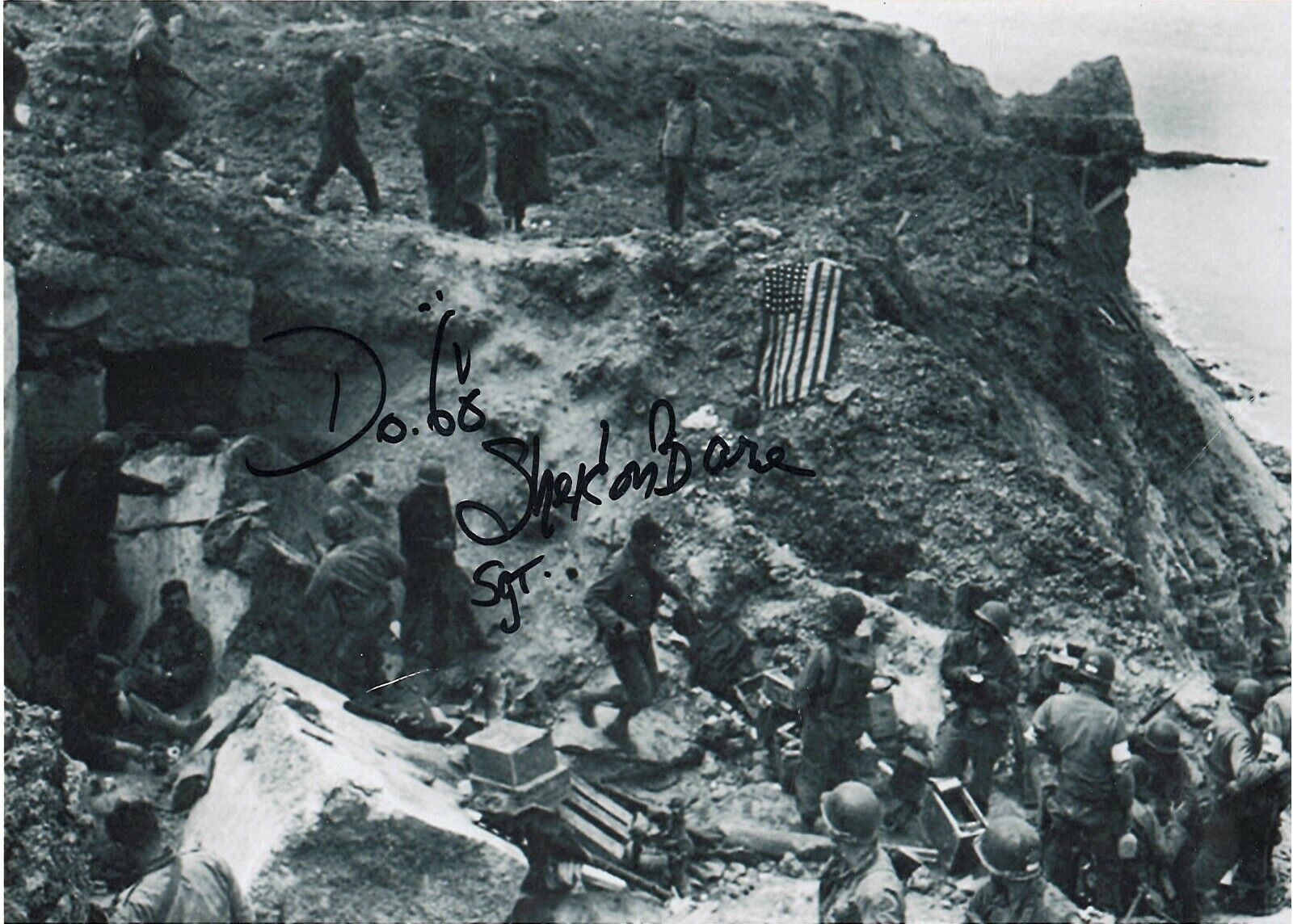 SHELDON BARE D COMPANY RANGER POINTE DU HOC D-DAY VETERAN RARE SIGNED Photo Poster painting