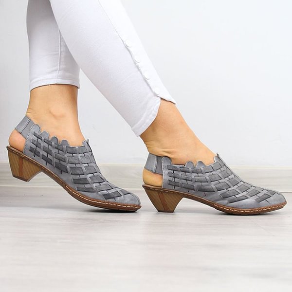 Women‘s Vintage Cross Knit Low-heeled Casual Shoes