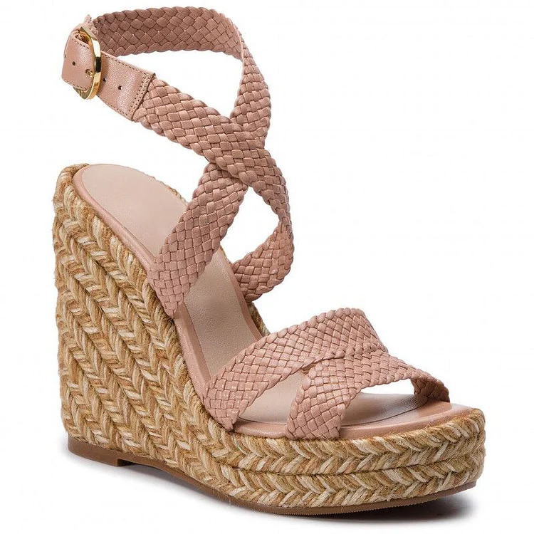 Custom Made Blush Wedge Espadrille Sandals |FSJ Shoes