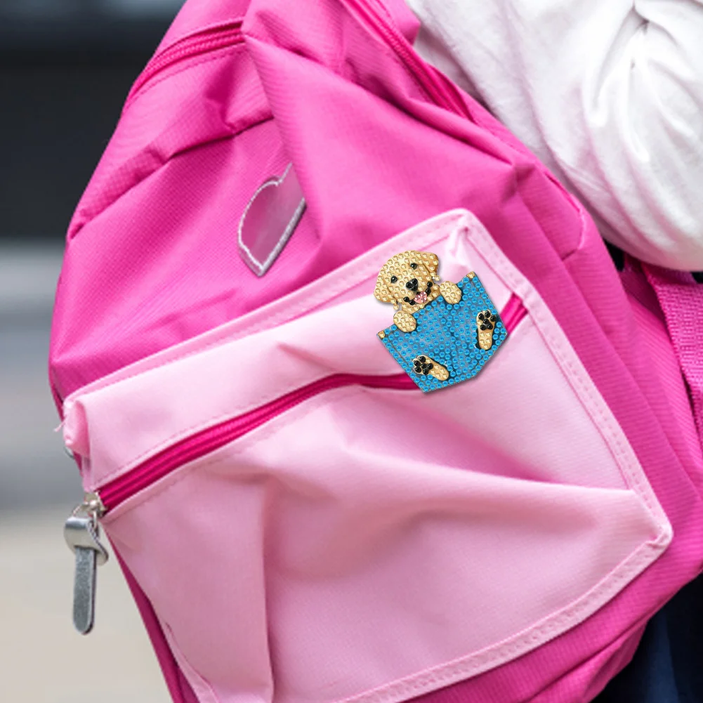 4Pcs DIY Pocket Dog Diamond Painting Brooch DIY Diamond Badge Pins for Art Crafts