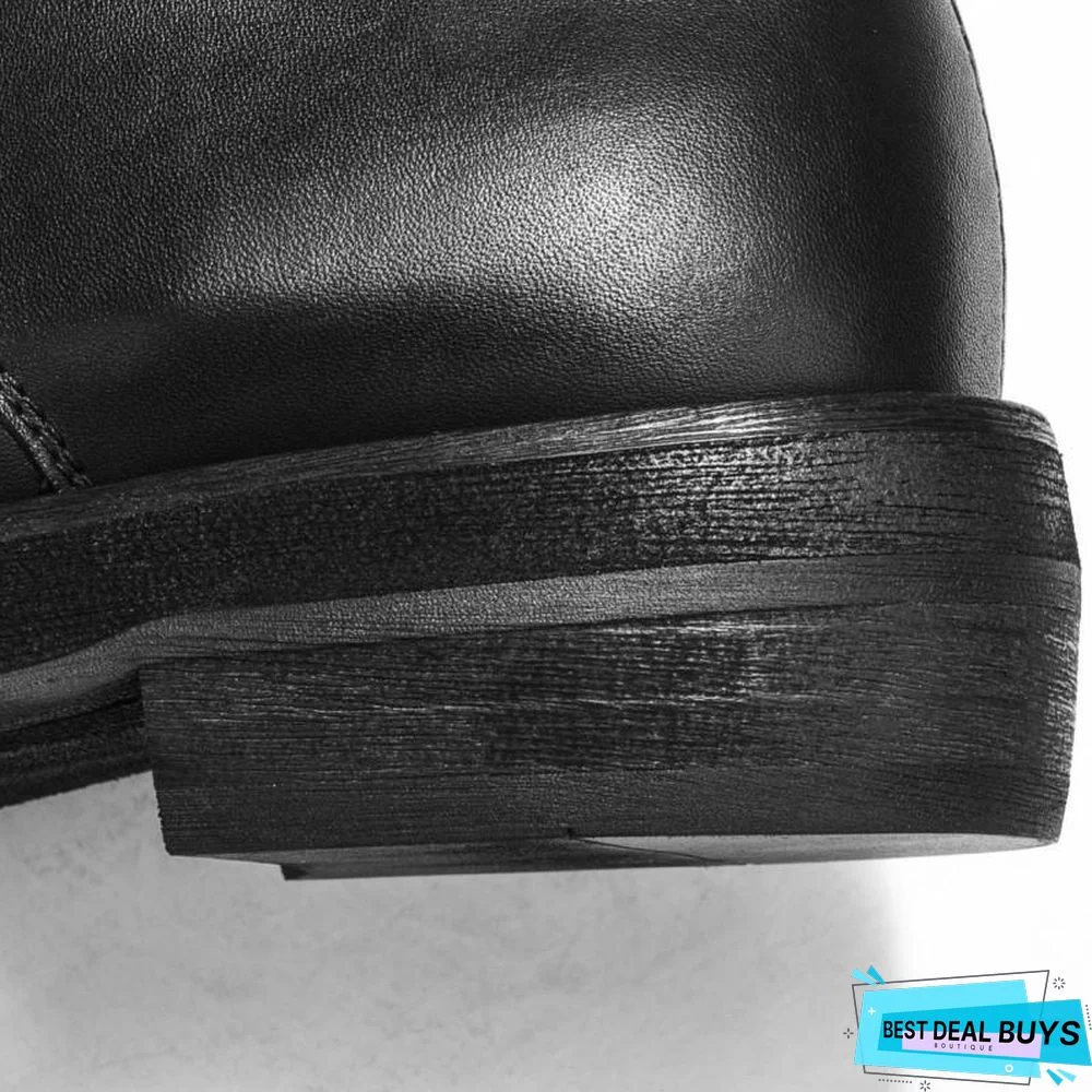 Men Casual Shoes High-Top Ankle Riding Boots Vintage Genuine Leather Sneakers Black Lace Up Work Boots