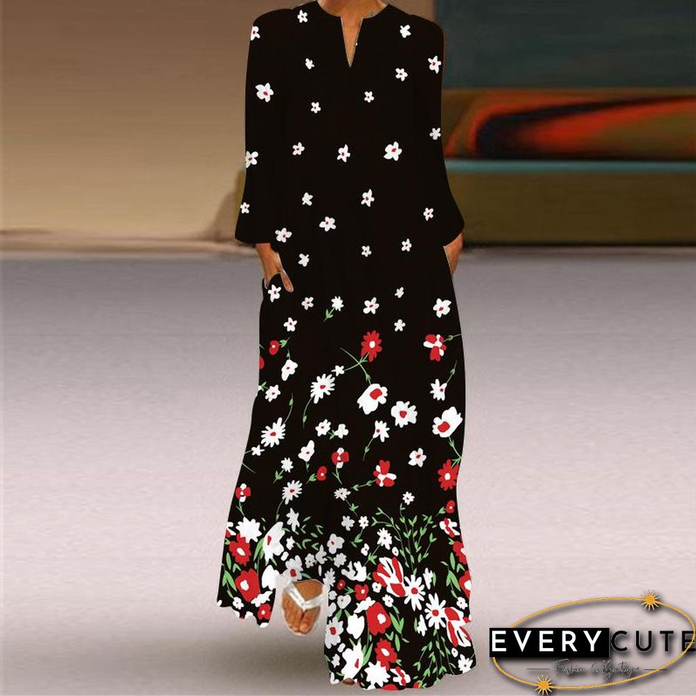 Long-Sleeve Pocket Pattern Dress