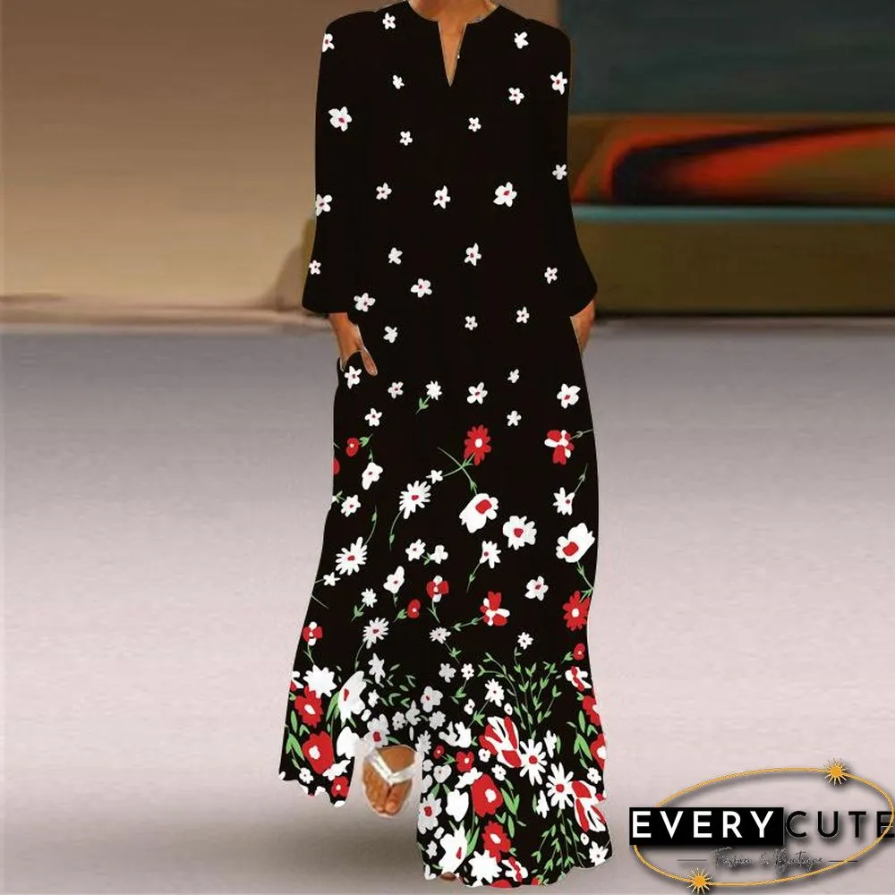 Long-Sleeve Pocket Pattern Dress