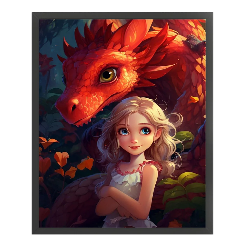 9CT Full Cross Stitch Bead Embroidery - Girl Dragon(Canvas|40*50CM)