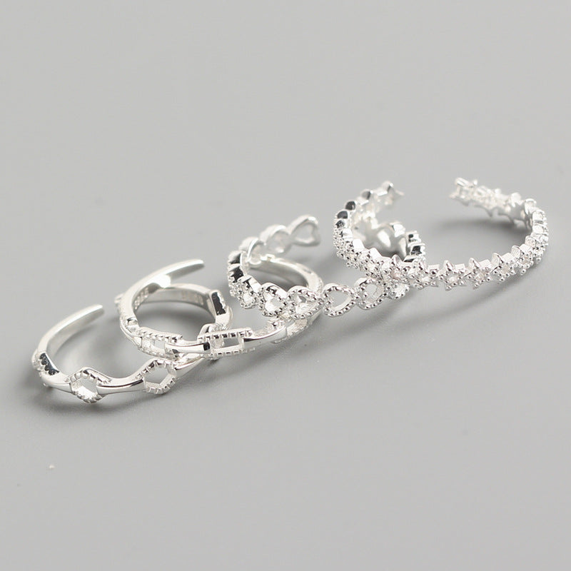 925 Sterling Silver Japanese / Korean Women Quadrilateral Heart Silver Polishing Rings
