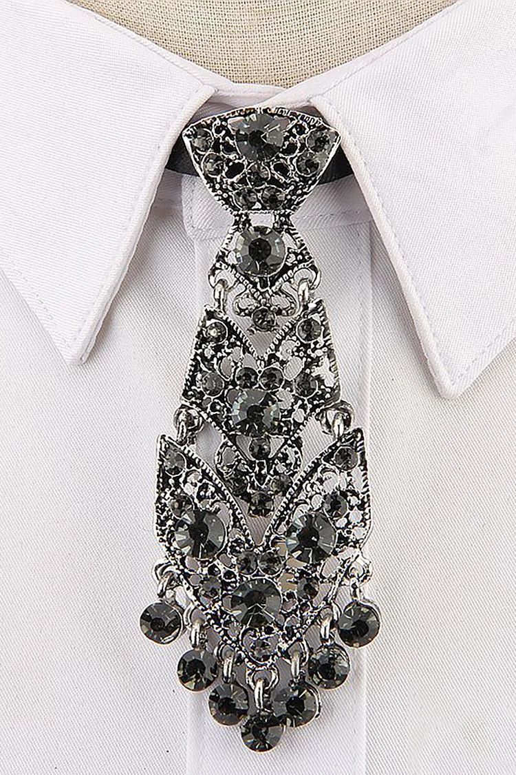 Metal Sparkling Rhinestone Necktie Adjustable Ties