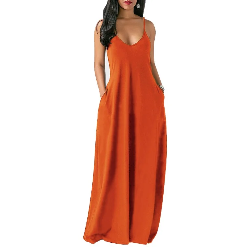 Women Spaghetti Strap Maxi Dress Sexy Solid Stretchy Backless Female Maix Dress Casual Sleeveless Plus Size Beach Dress Vestidos