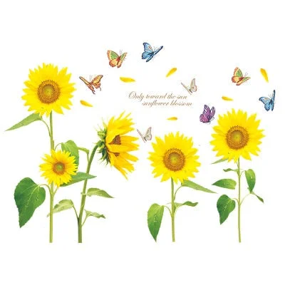 Sunflowers Wall Stickers Green Leaves Stickers for Living Room Kids Room Bedroom Wall Decal Home Decoration Home Decor Murals