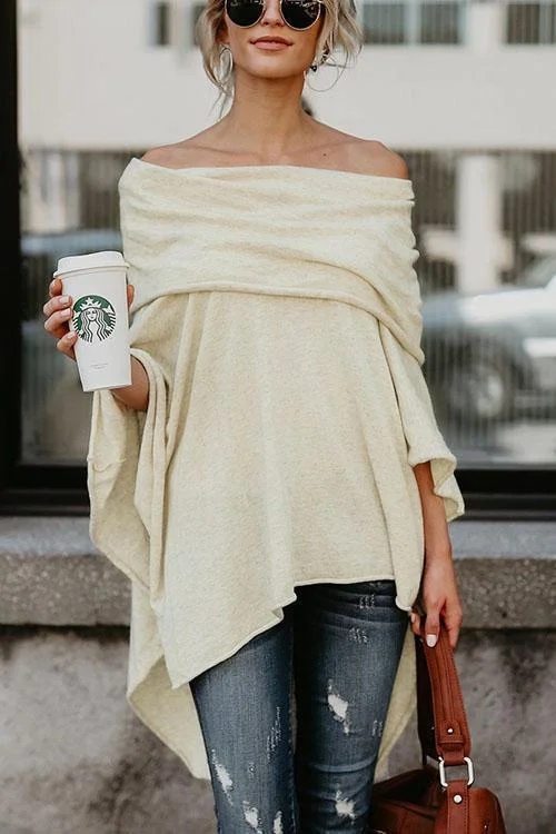 Irregular Bateau Neck Blouse Shirt