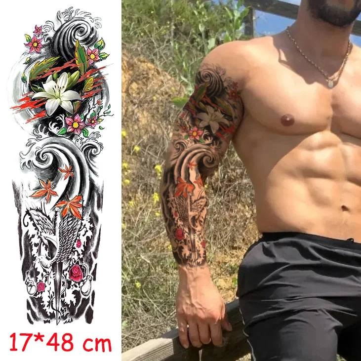 waterproof temporary tattoo sticker full arm lion king angel warrior lightning tree flower fake tatto flash tatoo to man woman