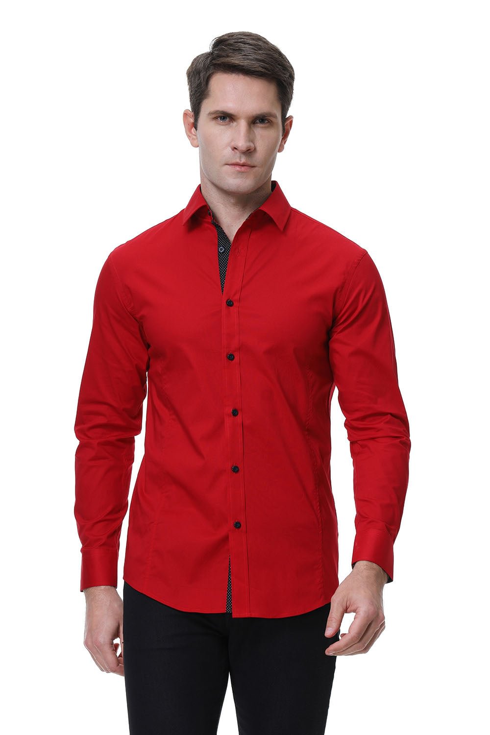 Men's Casual Long Cotton Stretch Shirt Red Alex Vando Fashion