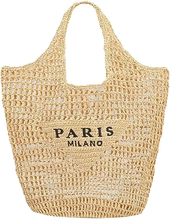 Straw Mesh Tote Bag for Women 2025 New Mesh Hollow Woven Beach Bag Radinnoo.com