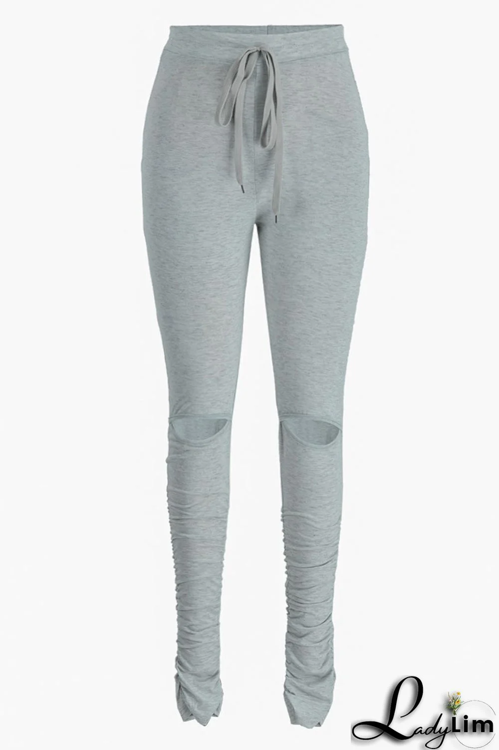 Pink Fashion Casual Solid Ripped Fold Skinny High Waist Trousers