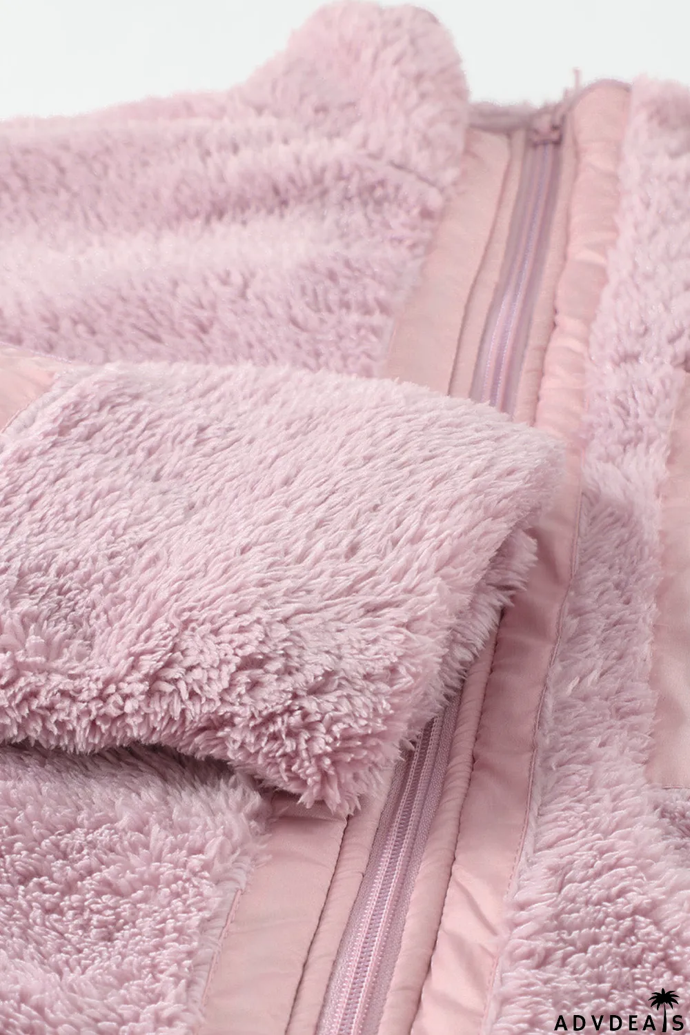 Zip Up Sherpa Coat With Pocket