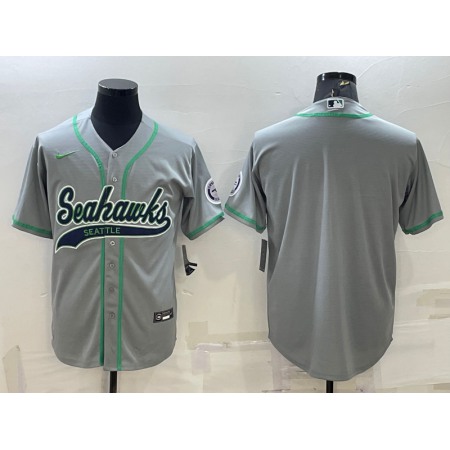 Men's Seattle Seahawks Blank Grey With Patch Cool Base Stitched Baseball Jersey P6AE
