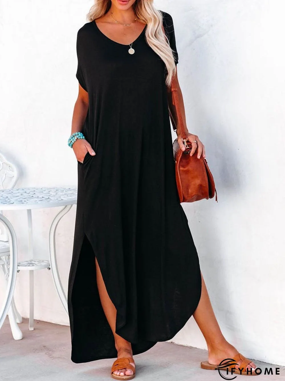 Casual Short Sleeve Knit Dress | IFYHOME