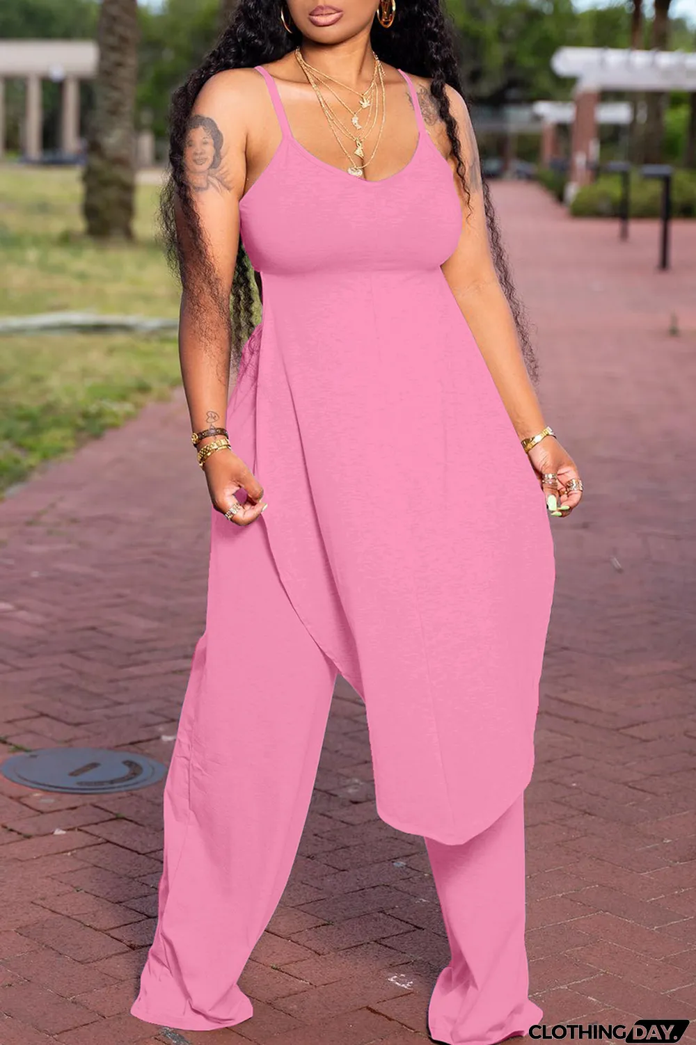 Grey Fashion Casual Solid Backless Asymmetrical Spaghetti Strap Sleeveless Two Pieces