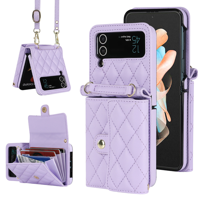 Crossbody Shockproof Organ Leather Wallet Phone Case With 5 Cards Slot And Lanyard For Samsung Galaxy Z Flip3/Z Flip4